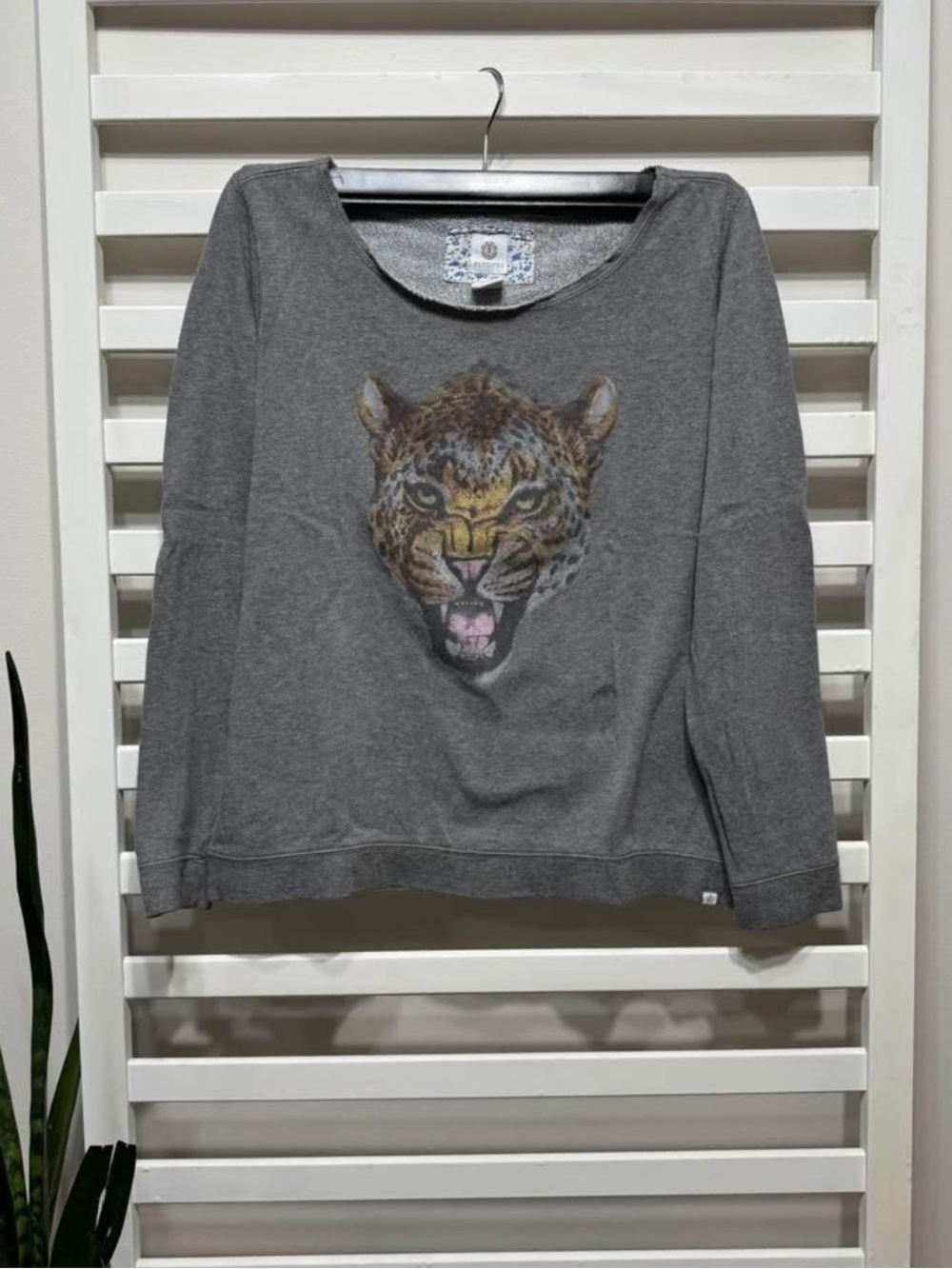 Element Gray Crewneck Sweater with Leopard Face Graphic
